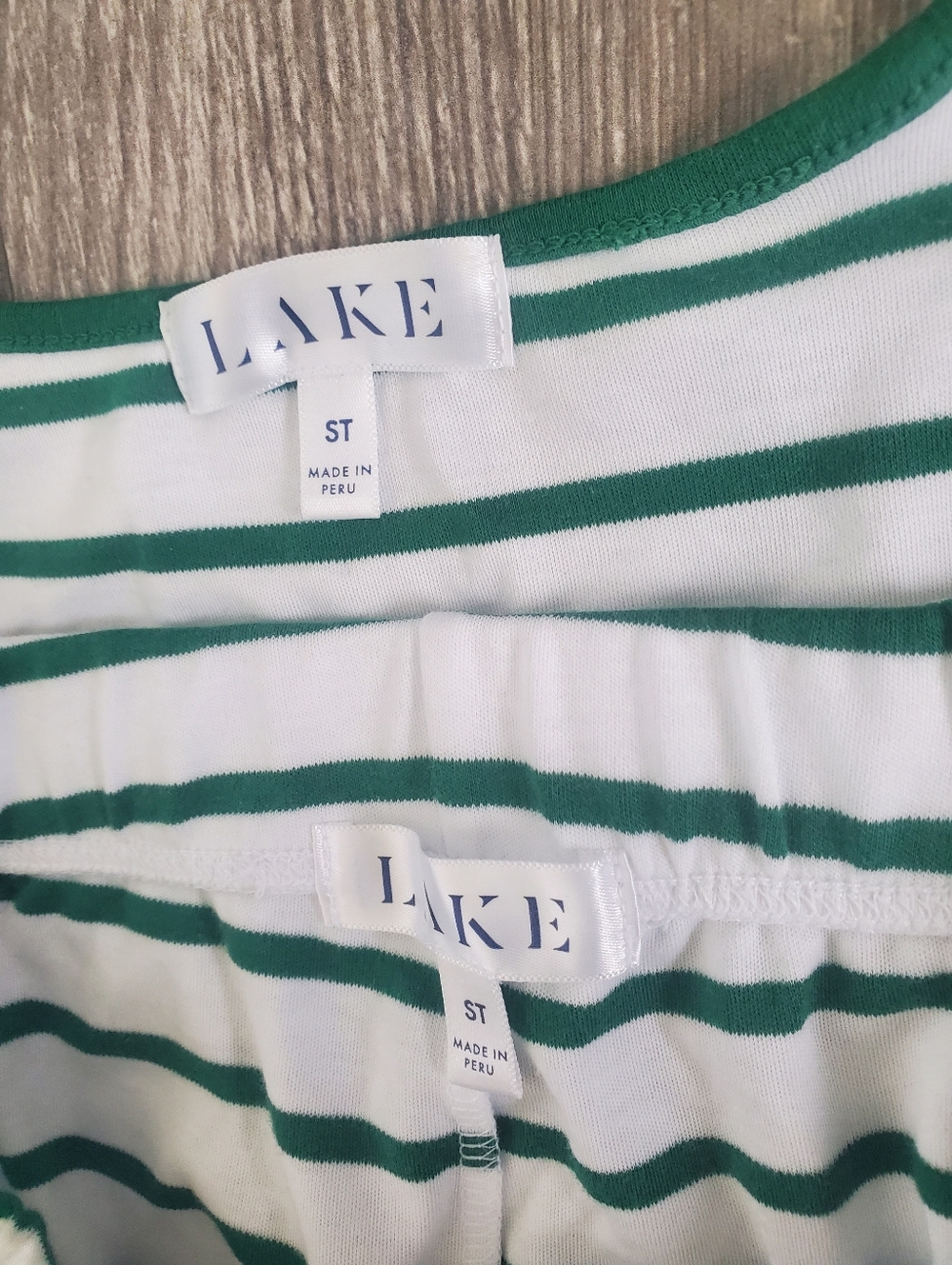 LAKE women's 100% pima cotton green white striped short sleeve pajama set size S - Picture 2 of 13